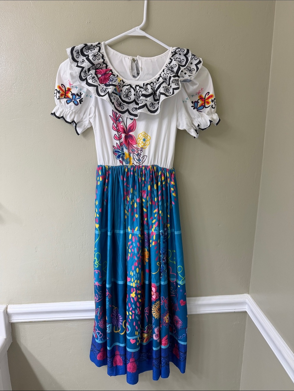Encanto - Mirabel White & Teal Floral Ruffle Kids Dress